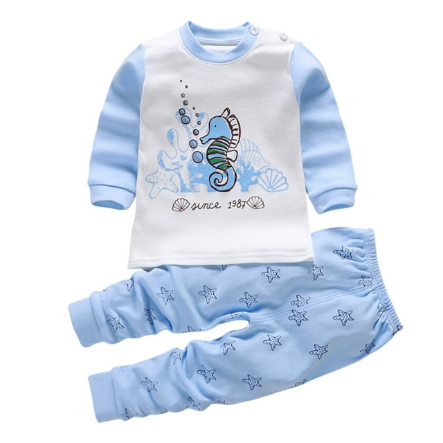 WEIYLL Ensembles pour Garçons Pyjamas à Manches Longues Chemise Imprimée Hauts Pantalons 2 Pcs Enfants Costumes Blancs 3-6 Mois