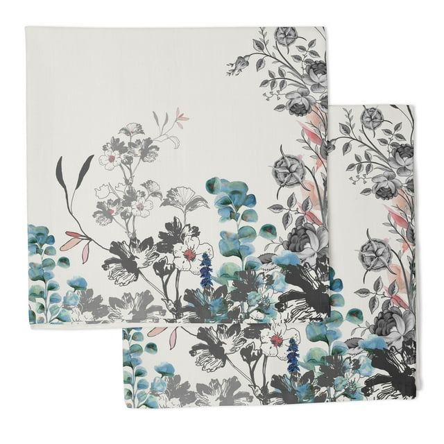 Vargottam Collection de Luxe Linge de Table Décor Serviette en Coton Tissu Imprimé Serviettes Réutilisables Ensemble de 4, 20 X 20 - Fleurs à l'Aquarelle