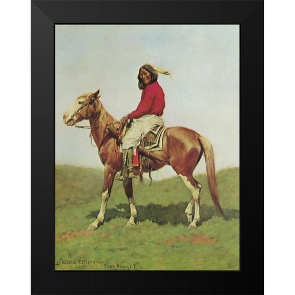 Remington, Frederic 12x14 Black Modern Framed Museum Art Print Titled - Indian Warrior on Horse-Fort Reno