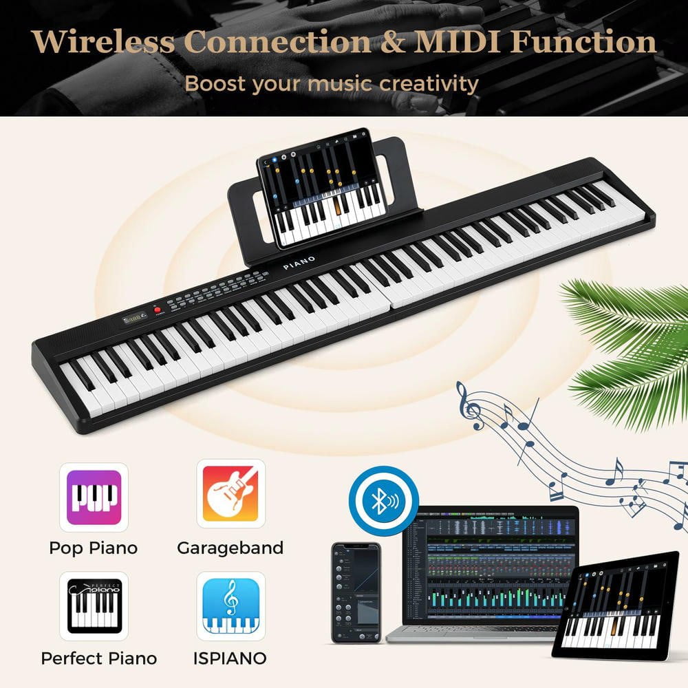 Resenkos 88-Key Portable Foldable Semi-Weighted Electric Piano Keyboard - Black