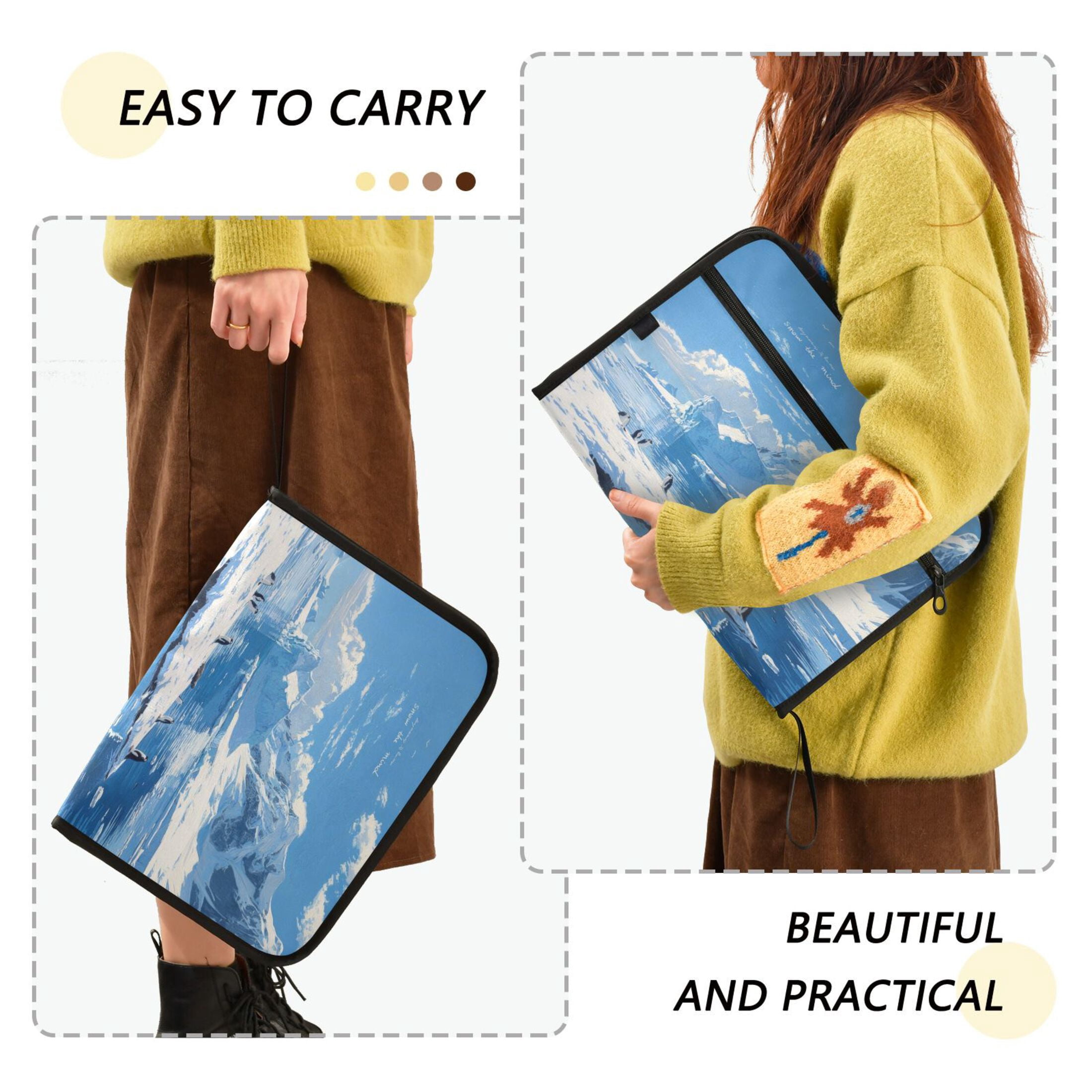 13-Pocket Expanding File Folder—Nylon Accordion File Organizer with Handwritten Labels, Antarctica Pattern