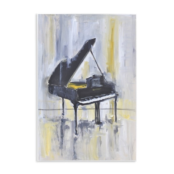 Stupell Industries Eclectic Distressed Grand Piano Instrument Blue Gold Wall Plaque Art, 10 x 15, by Allayn Stevens
