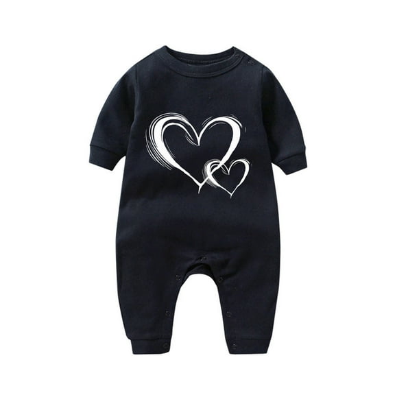 TFEOQRY Infant Kids Girls Boys Cotton Rompers Long Sleeve Valentine's Day Heart Printed Jumpsuit Romper Black