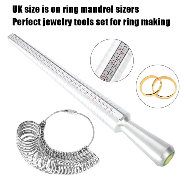 UK Size Metal Ring Sizer Jewelry Measuring Tool Ring Mandrel Stick with Finger Gauge for Wedding Class Wide