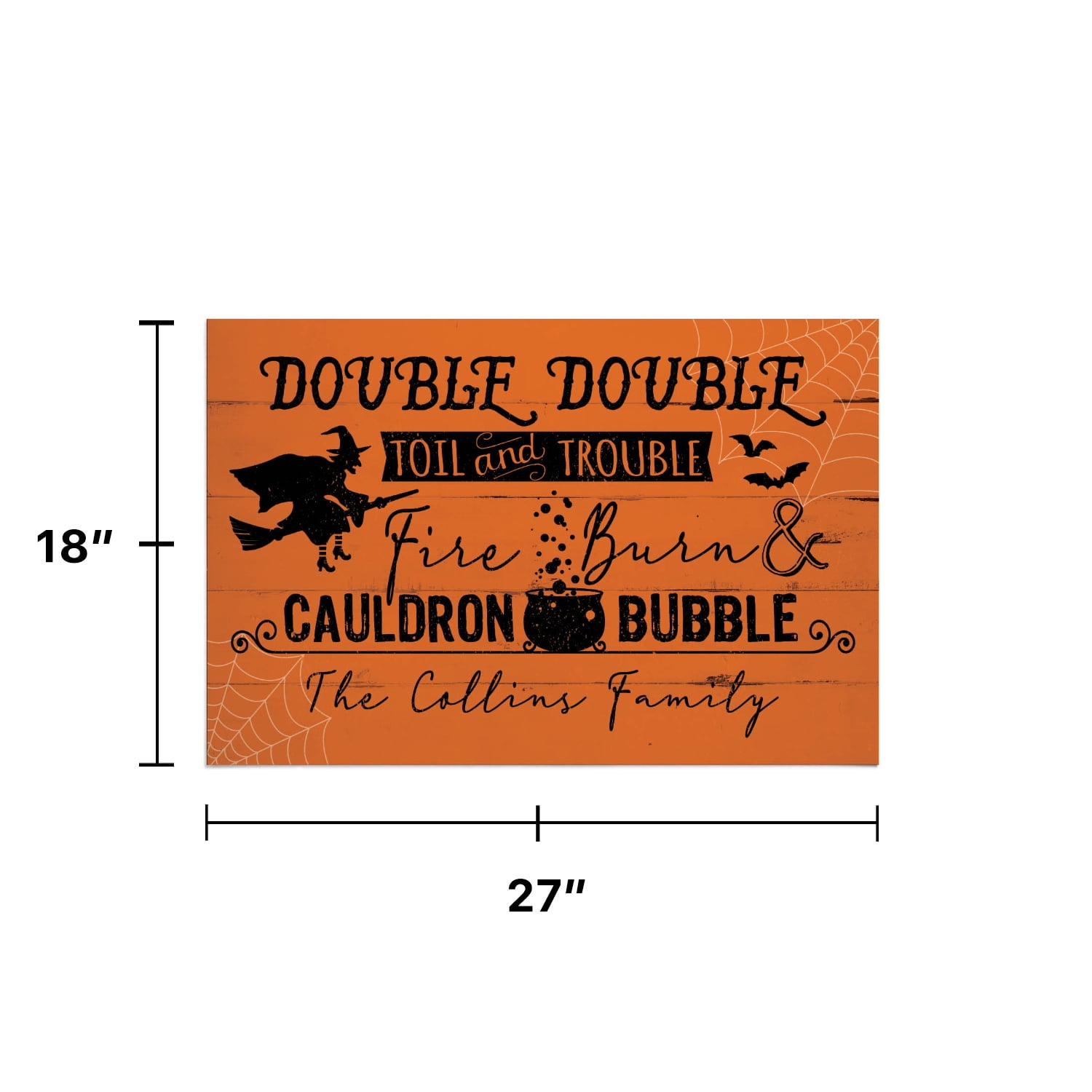 Personalized Planet 27x18 Double Double Toil and Trouble Fire Burn & Cauldron Bubble Halloween Doormat with Custom Name Printed on Orange Rectangular 1/4” Thick Non Slip Mat for Deck or Porch