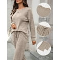 thumbnail image 5 of FEOYA Womens Ribbed Knit Lounge Set Ladies 2 Piece Matching Pajamas Fall Long Sleeve Sleepwear Outfits Cozy Loungewear S Beige, 5 of 7