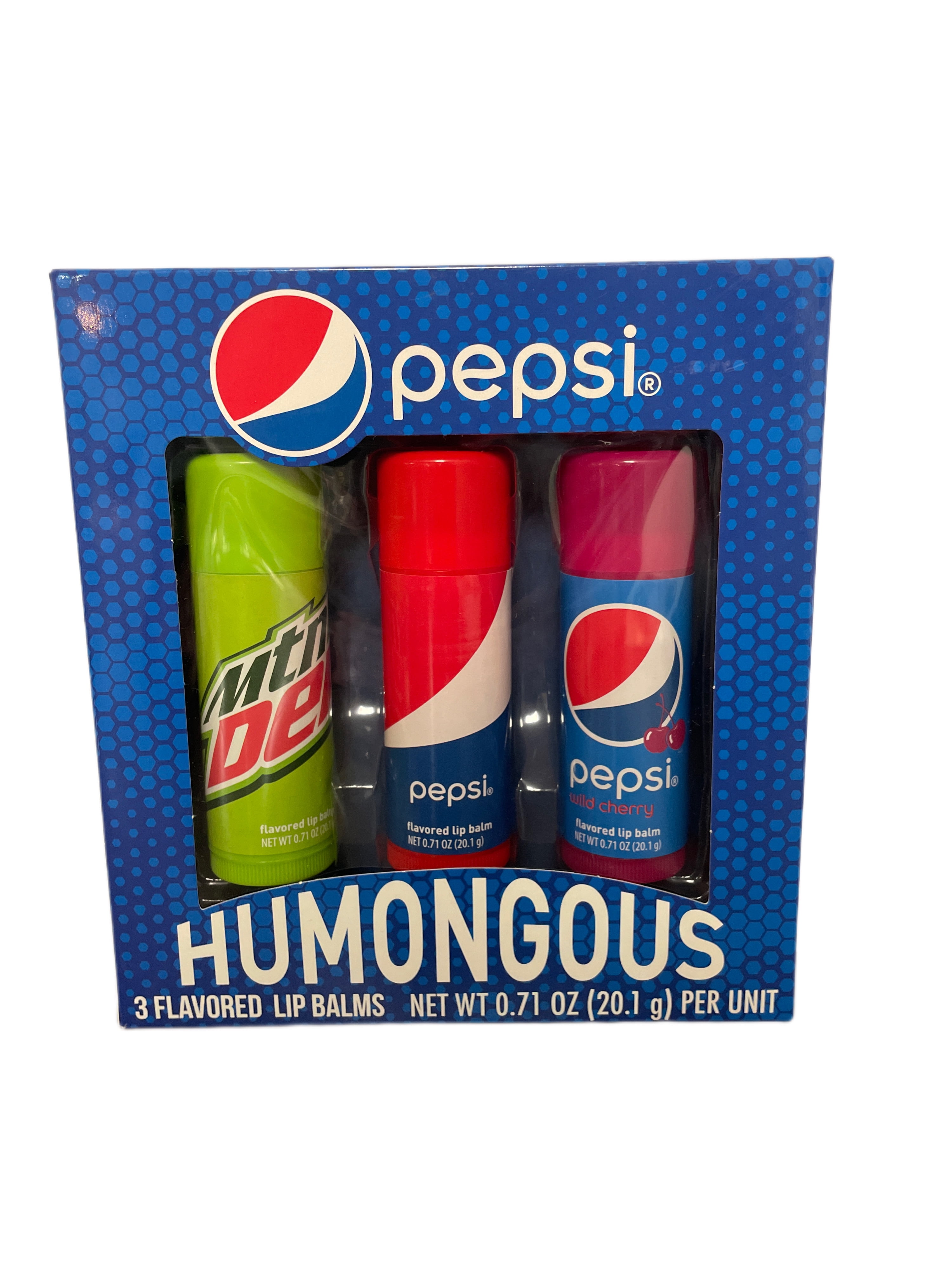 Humongous 3 Lip Balm Gift Set, Flavors Pepsi, Mountain Dew, Wild