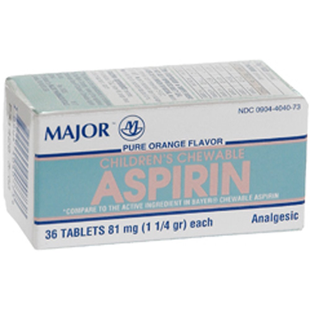 Major Children's Chewable Aspirin Orange Flavor Tablets, 81 mg, 36