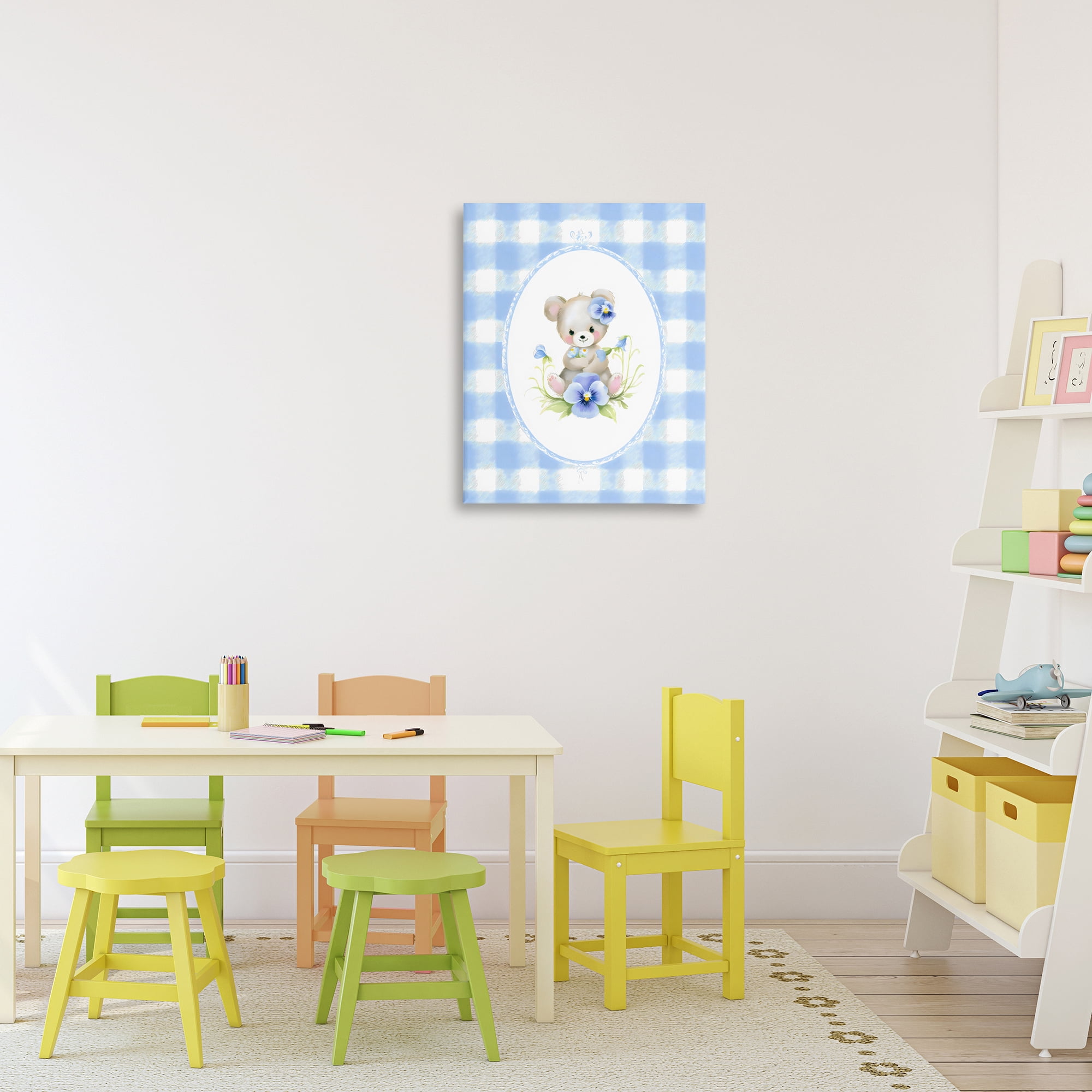 Stupell Industries Little Bear Blue Gingham Canvas Wall Art, design by Arlington Prints