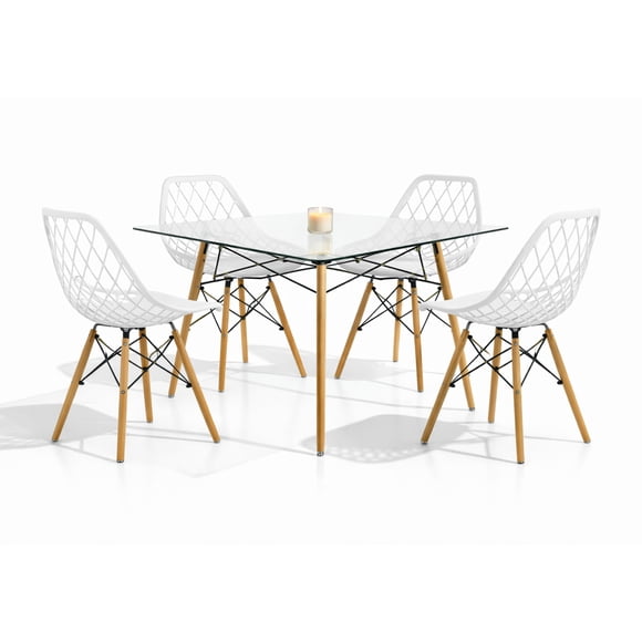 Set de Comedor Cristal 120 cm Mundo In y 4 Sillas Eames Vento Blanco