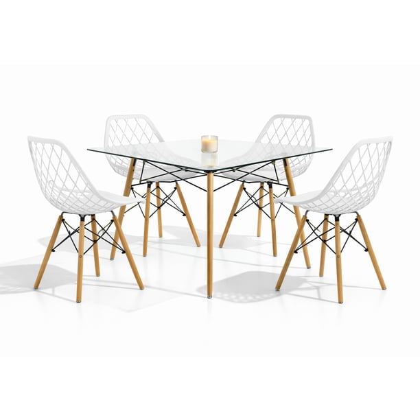 Set de Comedor Cristal 120 cm Mundo In y 4 Sillas Eames Vento Blanco