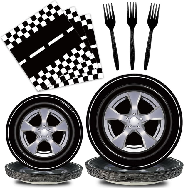 Juego de platos y servilletas de fiesta Kepeel Race Car Racing para 24 personas
