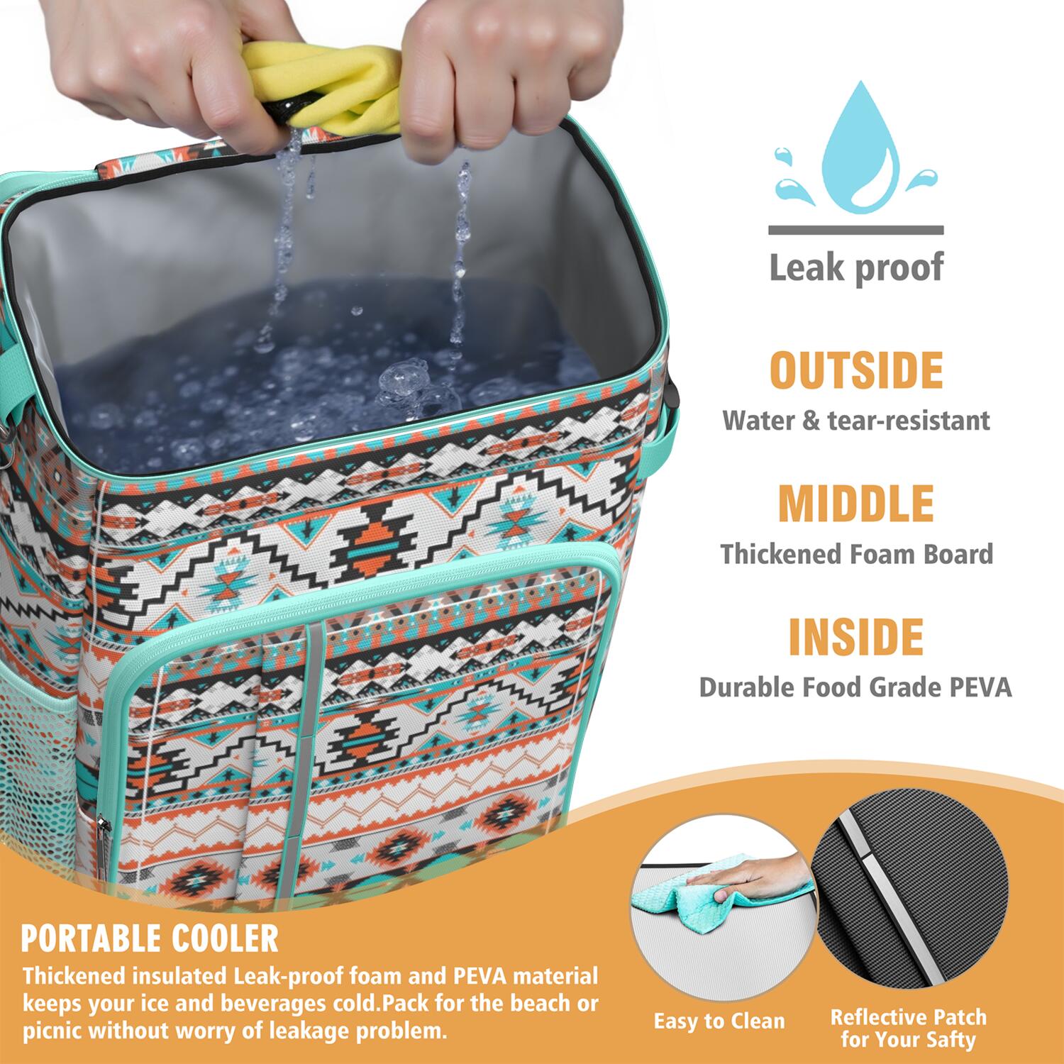 Travel Cooler Bag - Boho Bohemia Pioneer Flower Geometric Line Art Camping Beer Cooler Backpack with Bottle Opener- Waterproof Insulated Picnic Backpacks - Cooler Bag for Beach