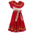 thumbnail image 3 of IBTOM CASTLE Toddler Girls Mexican Traditional Cinco de Mayo Fiesta Dress Rainbow Off Shoulder Folklorico Dresses 9-10 Years Red, 3 of 8