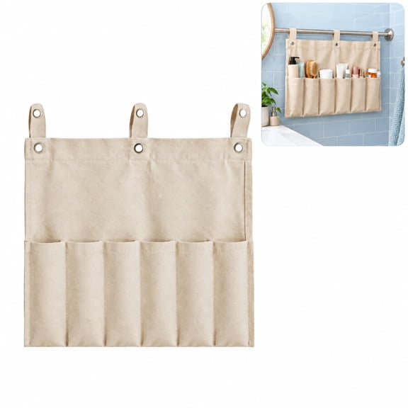 Wall Hanging Organizer with 5 Pockets, Fabric Caddy for RV Camper, Kitchen Pantry, Closet, Beige