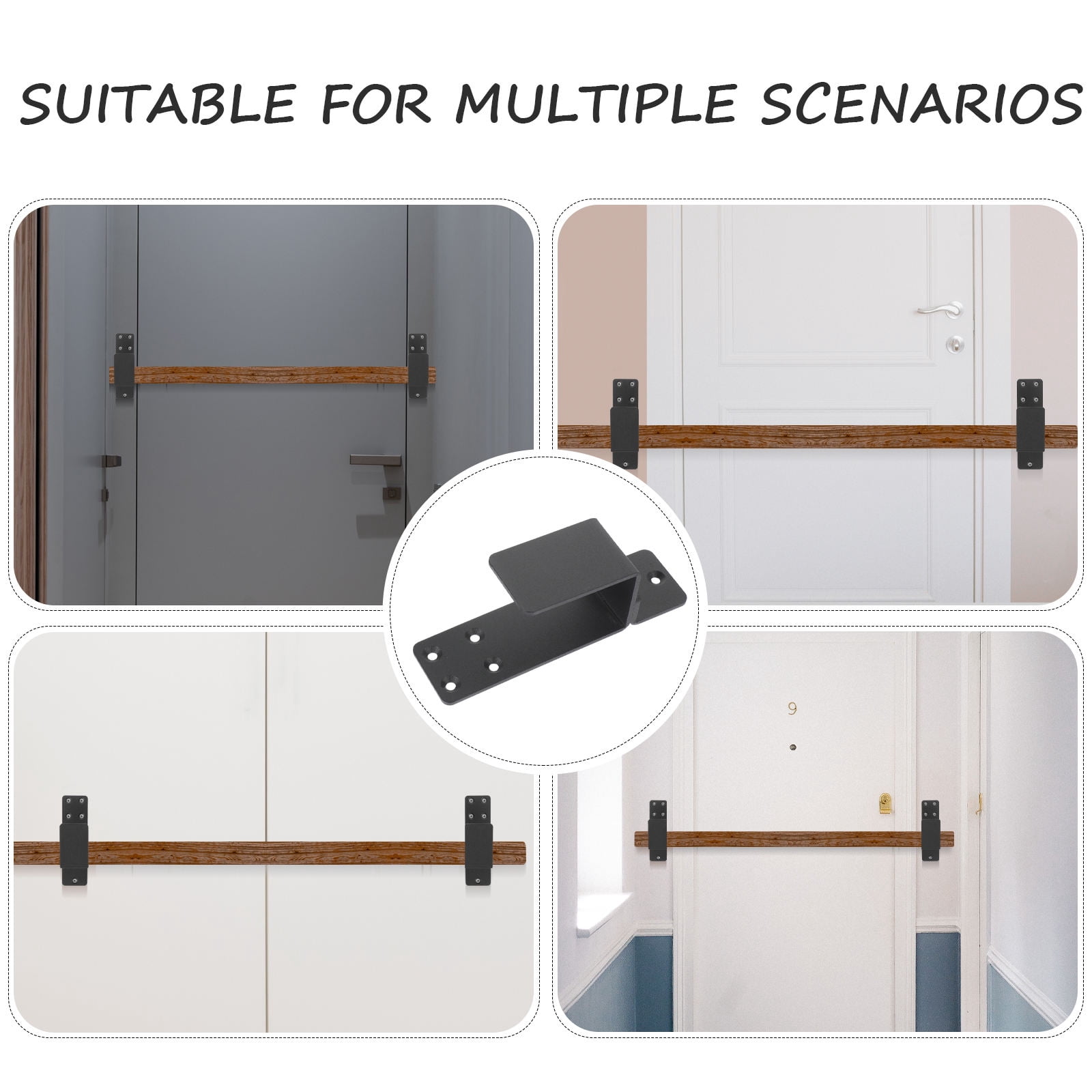 KALLORY 2-Pack Black Barn Door Hardware U Brackets Heavy Duty Door Barricade Bar Holders for Enhanced Home Security