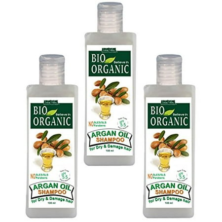 Indus Valley Bio Organic Argan Oil Shampoo set of 3 pieces- 300ml, No Sulphate, No Parabens, No Harmful (Best Organic Shampoo In India)