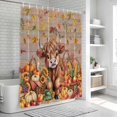 thumbnail image 6 of Thanksgiving Cattle Shower Curtain, Waterproof Shower Curtains for Bathroom, Fall Harvest Pumpkin Leaves Brown Wood Washable Fabric Bathtub Curtain Set Bath Decor with 12 Hooks Extra Long 72"x96", 6 of 8