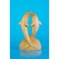 Wooden Hand Carved 2 Jumping Dolphin Statue Sculpture Wood Home Decor Accent Figurine Handcrafted Handmade Seaside Tropical Nautical Ocean Coastal