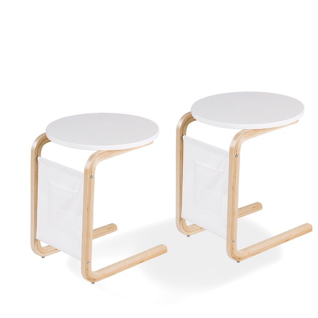Topbuy Set de 2 Table d'Appoint Ronde Présentoir à Café Compact avec Poche de Rangement