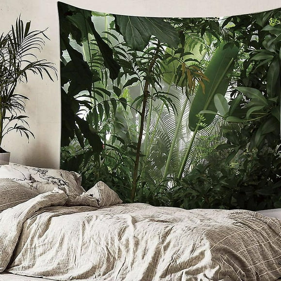 Decorative Bedroom Wall Tapestry - Tropical Forest Nature Eco Green Plants - 200 x 150 cm Large - Fabric Wallpaper - Tapestry Aesthetic Wall - Panoram