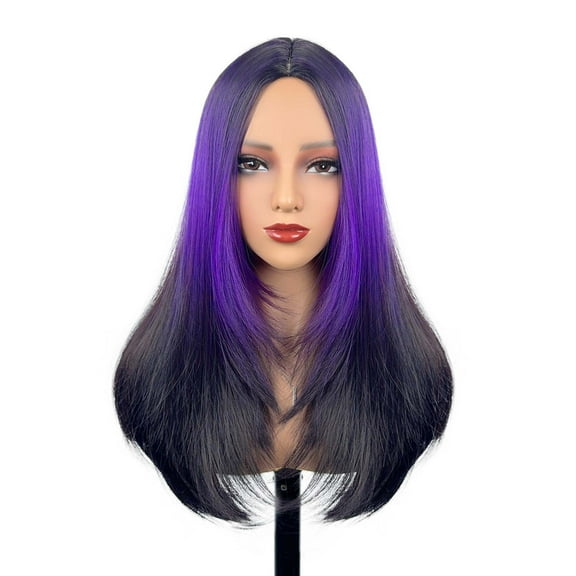 XmhyTop 23 Inch Straight Lace Front Wig, Synthetic Layered Design with Middle Part Closure, Ideal for Women’s Daily Wear & Special Occasions, Purple