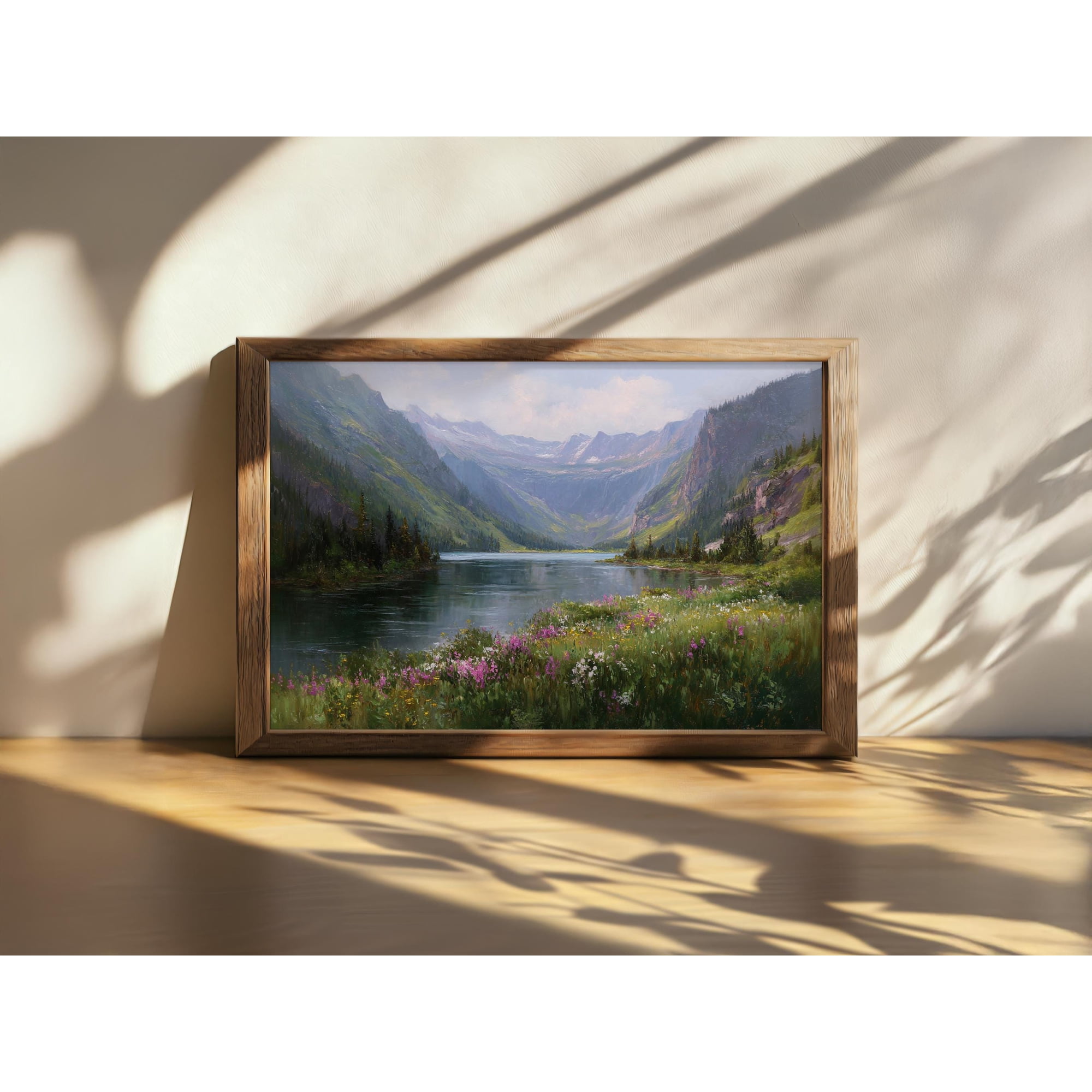Avalanche Lake Sunrise Glacier National Park Montana Mountain Forest Lakeside Spring Wildflower Botanical Wall Art Poster , Poster Print Only