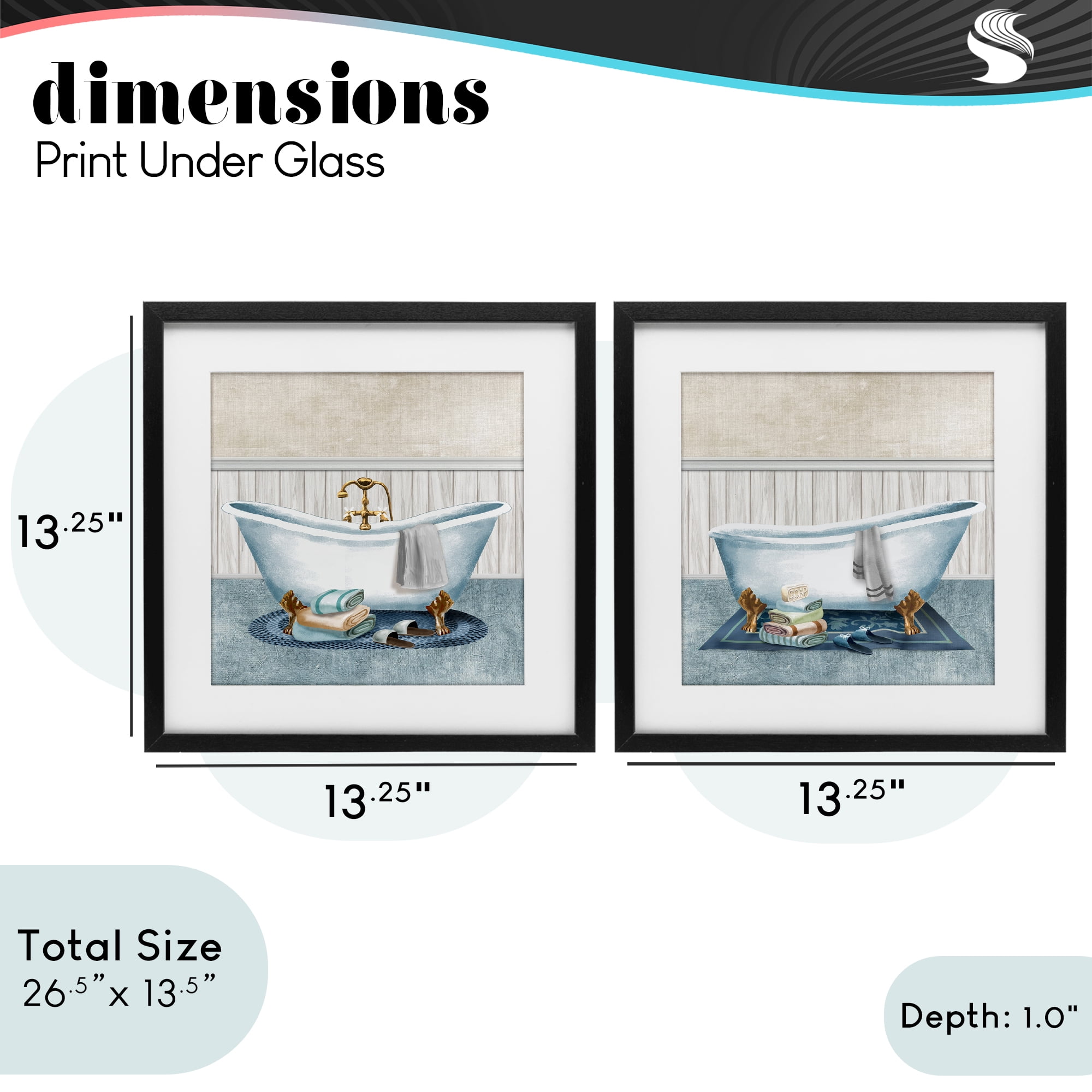 Stupell Industries Cozy Bathtub & Slippers 2 Piece Black Framed Print Under Glass Set, design by Conrad Knutsen