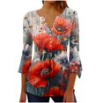 thumbnail image 1 of Vestido de Verano de Manga Larga Botón Casual Flor Impresión Plisado Cuerno de Cintura 3/4 Mangas Cuello en V, 1 of 5