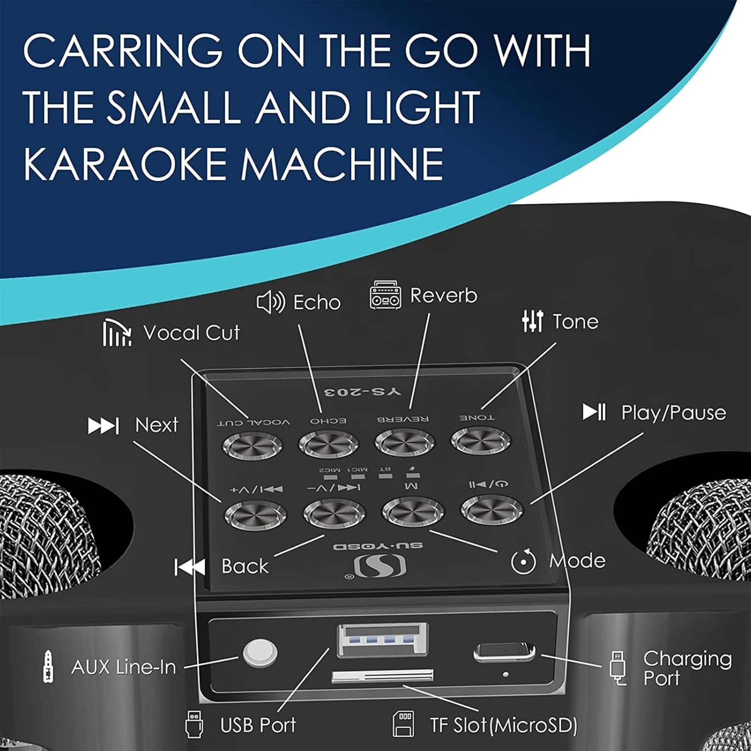Handled Karaoke Machine with 2 Wireless Mics, Portable Bluetooth Speaker for Home Party & Gifts for Adults, Kids, Boys & Girls Black Orange