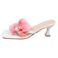 thumbnail image 6 of Kitten Heels for Women Square Open Toe Flower Decor Flip Flops Solid Color Slip on Heeled Sandals Wedding Party Dress Shoes White Size 6, 6 of 6