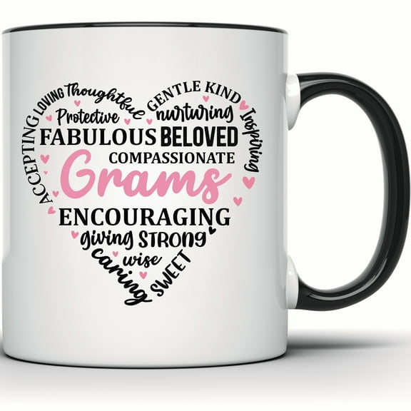 Grams Mug - Heart Design Coffee Mug for Grandmother - Loving Grams Gift for Mother's Day - Grandma Mug - Perfect Gift for Grams - 11 Ounce Black Rim Handle Novelty Coffee Cup - WMUG1116-BLK