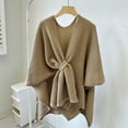 thumbnail image 2 of Women Knit Scarf Wraps Sweater Poncho Capes Soft Open Cross Front Cloak Elegant Shawl Camel One Size, 2 of 3