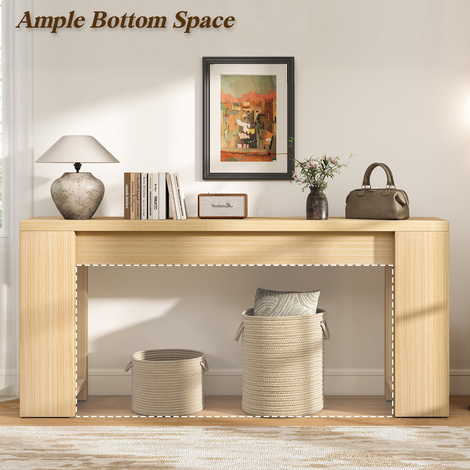 71 Long Console Table, Wood Farmhouse Entryway Table for Living Room,Narrow Sofa Table for Front Door,Entry, Hallway,Natural