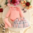 thumbnail image 2 of Tisuna Girls Fall Outfit Set Kids Comfortable Long Sleeve Crew Neck Plaid Print Romper And Skirt Headband Socks Outfits Children'S 4 Pieces Casual Wear Clothes Set Size 3-6 Months, 2 of 4