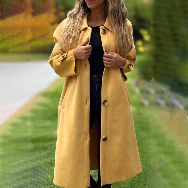 LOVZFMLL Jackets for Women's And Winter Casual Button Long Solid Color Woolen Coat Jacket