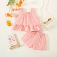 thumbnail image 5 of PEASKJP Little Girls Short Sets Floral Pattern Summer Sleeveless 2 Piece Outfits,Pink 12, 5 of 5