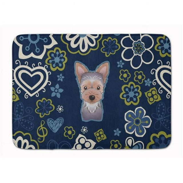 Carolines Treasures BB5083RUG Bleu Fleurs Yorkie Chiot Machine Lavable Mémoire Mousse Tapis