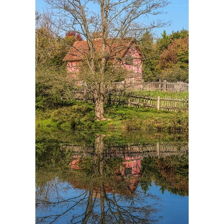 Tudor Style House - LAMINATED POSTER Pond Tudor Style House Reflection Museum Autumn Poster Print 24 x 36