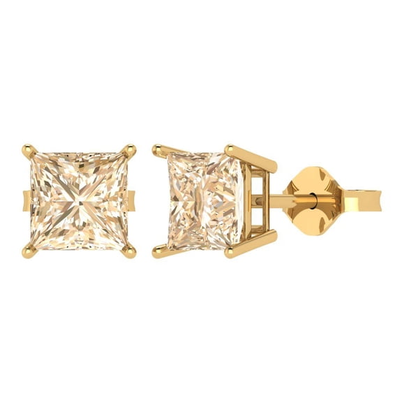 0.5 ct Push-Back Stud Earrings for Women | 3.5mm Princess Cut Natural Morganite | 18K Yellow Gold