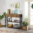 thumbnail image 2 of LINJH Console Table with Drawer, Entryway Table with 3 Tier Storage Shelves, Narrow Long Sofa Table for Entryway, Living Room, Hallway, Couch, Kitchen, Metal Frame，Rustic Brown, 2 of 18