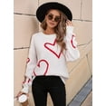 thumbnail image 6 of Women Valentines Day Sweater Long Sleeve Embroidery Heart Sweater Oversized Knitted Pullover Jumper Tops White L, 6 of 9