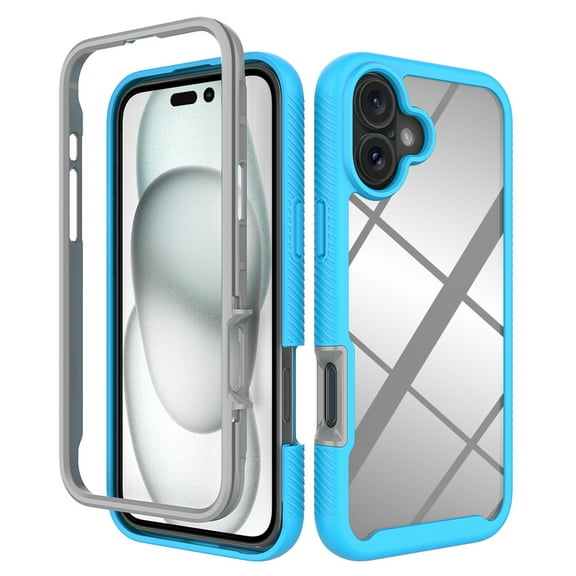 Compatible with iPhone 16 Plus Case Clear, Heavy Duty Dual Layer Shockproof Protection Transparent Women Men [Never Yellowing] [Military Grade Anti-Drop] Hard PC Back Phone Cover,Blue