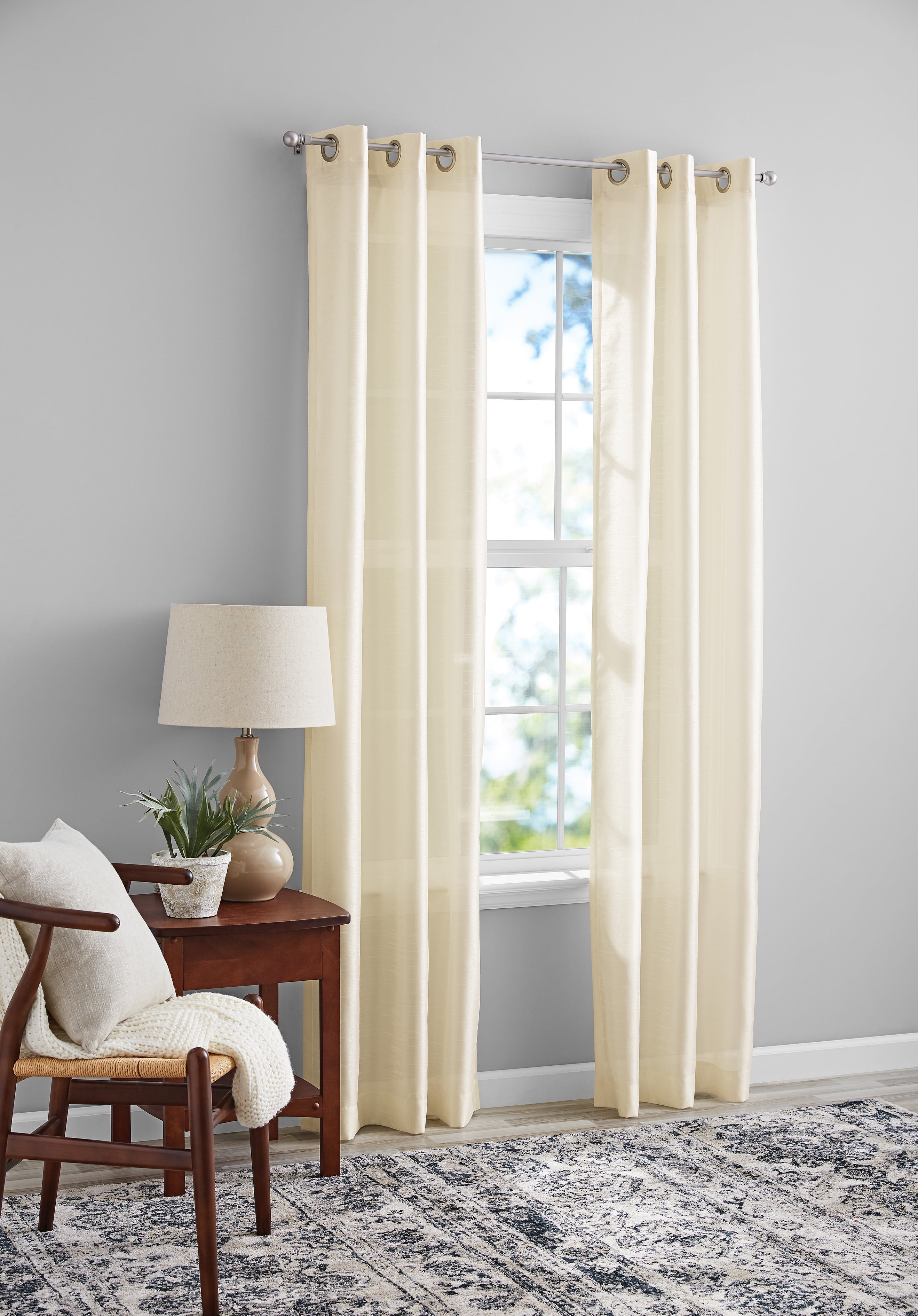 Mainstays Faux Silk Textured Solid Light Filtering Grommet Curtain