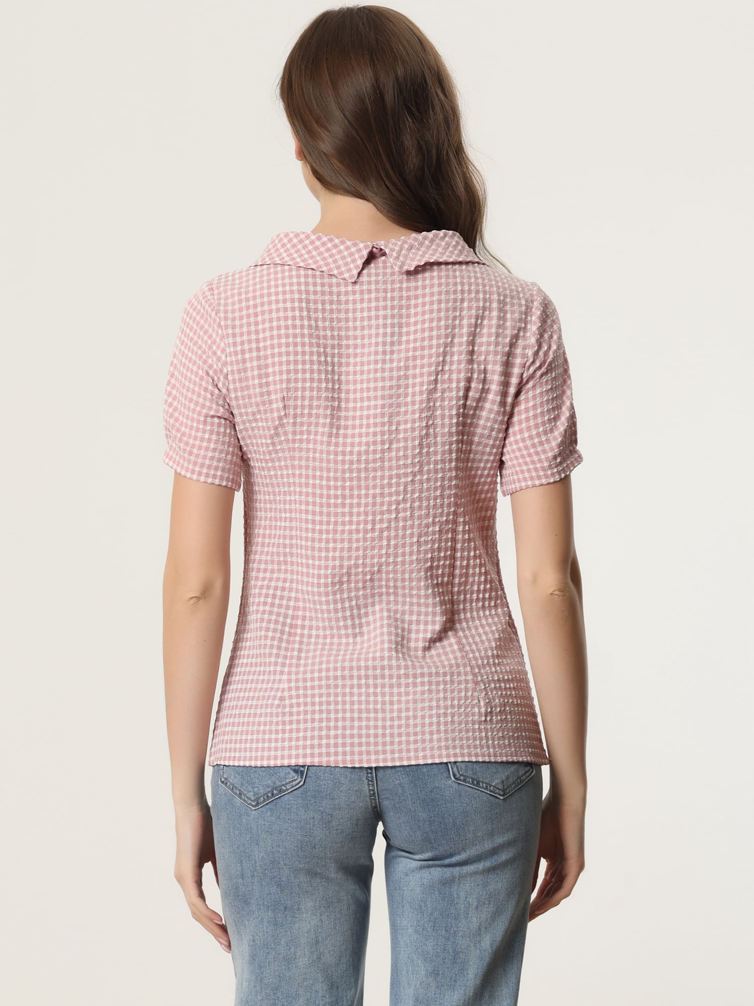DARING DIVA Short Sleeve Casual Checked Top M Pink