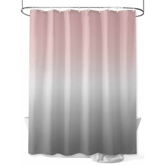 Pink Gray Shower Curtain, Gradient Waterproof Shower Curtain Set with 12 Hooks Lightweight Washable Fabric Shower Curtains for Bathroom 72x78 Inches