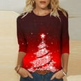 thumbnail image 2 of DDAPJ pyju Plus Size T-shirts for Women Christmas Tree Print 3/4 Sleeve Tops Loose Fit Mid-length Crewneck Pullover Holiday Blouses Red M, 2 of 6