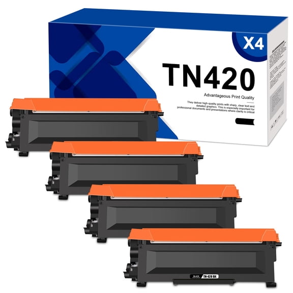 TN-420 4-Pack Toner Cartridge Replacement for Brother TN 420 TN-420 Toner Cartridge Works for Brother HL-2130 HL-2132 Printer