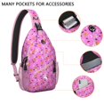 thumbnail image 2 of Sling Backpack,Pink Halloween Pattern Sling Bag with Water Bottle Holder,Waterproof Sling Bag for Men/Women with Headphone Jack for Hiking,Travel, 2 of 6