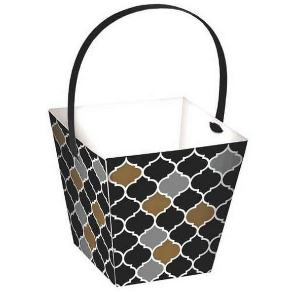 Various Scallops Mini Favor Boxes with Handles, Black, Silver, and Gold (24ct)